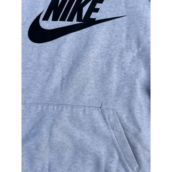 Men's Nike Heather Gray Black Swoosh Logo Pullover Hoodie Sweatshirt Sz M 90's - Picture 3 of 13